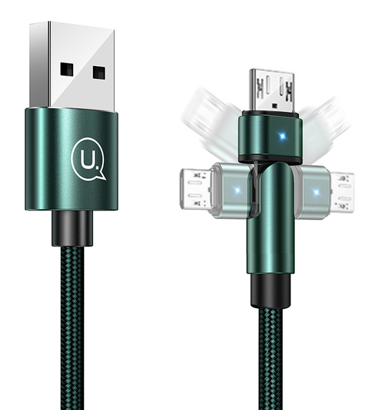 USAMS καλώδιο Micro USB σε USB SJ478, περιστρεφόμενο, 10W, 1m, πράσινο