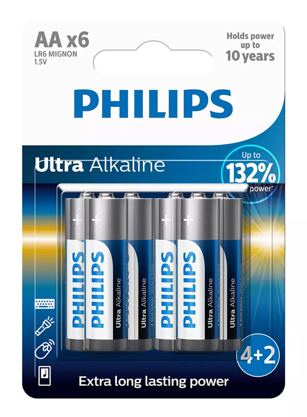 PHILIPS Ultra αλκαλικές μπαταρίες LR6E6BP/10, AA LR6 1.5V, 6τμχ