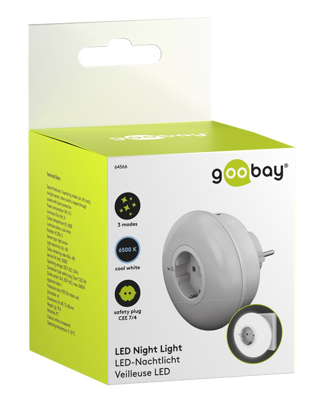 GOOBAY LED φωτιστικό νυκτός 64566 με πρίζα schuko, 6500K, IP20