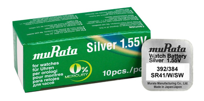 MURATA μπαταρία Silver Oxide για ρολόγια SR41, 1.55V, No 392/384, 10τμχ