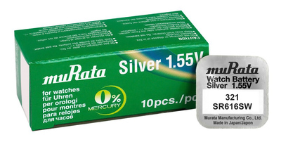 MURATA μπαταρία Silver Oxide για ρολόγια SR616SW, 1.55V, No 321, 10τμχ