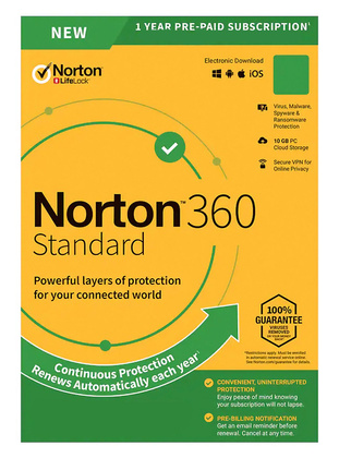 NORTON Antivirus 360 Standard ESD, 1 συσκευή, 10GB cloud, 1 έτος