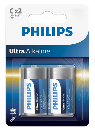 PHILIPS Ultra αλκαλικές μπαταρίες LR14E2B/10, LR14 1.5V, 2τμχ