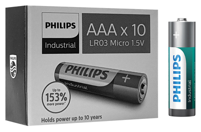 PHILIPS Industrial αλκαλικές μπαταρίες LR03I10C/10, AAA LR03 1.5V, 10τμχ