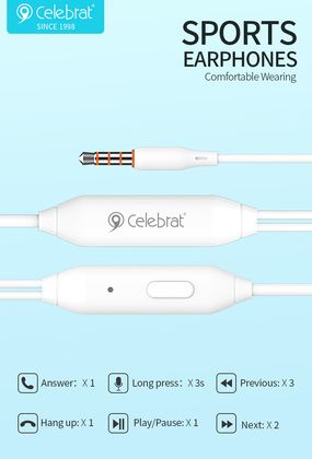 CELEBRAT earphones με μικρόφωνο G7, 3.5mm, 1.2m, λευκά