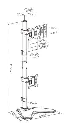 BRATECK βάση γραφείου LDT66-T02V για 2 οθόνες 17-32, 9kg ανά οθόνη