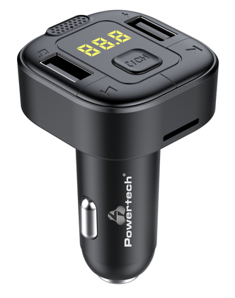 POWERTECH FM Transmitter PT-1028 με οθόνη, Bluetooth/SD, 2x USB, μαύρος