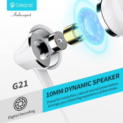 CELEBRAT earphones με μικρόφωνο G21, 3.5mm, 1.2m, μαύρα