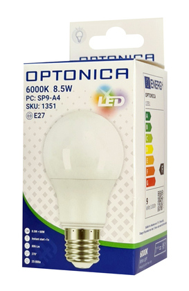 OPTONICA LED λάμπα A60 1351, 8.5W, 6000K, E27, 806lm