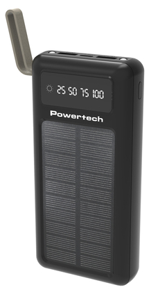 POWERTECH ηλιακό power bank PT-1084 με καλώδια & οθόνη, 20000mAh, μαύρο