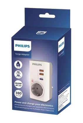 PHILIPS αντάπτορας ρεύματος CHP8010W/10, 1 θέση, USB-C/USB, 380J, λευκός