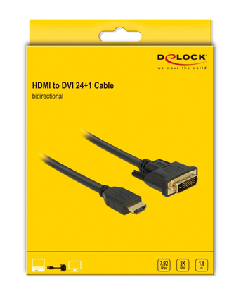 DELOCK καλώδιο HDMI σε DVI 85653, 2K/60Hz, 7.92 Gbps, 1.5m, μαύρο