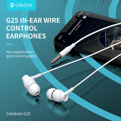 CELEBRAT earphones με μικρόφωνο G25, 3.5mm, 1.2m, λευκά