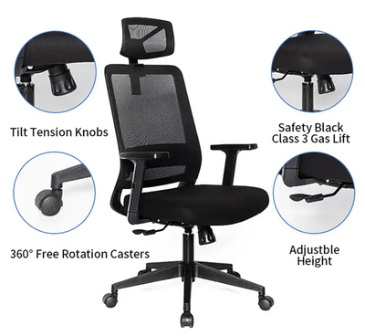 POWERTECH καρέκλα γραφείου PT-1140 με μπράτσα, ρυθμιζόμενη, μαύρη
