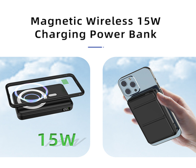 POWERTECH power bank PT-1136, 10000mAh, magnetic wireless, 22.5W, μαύρο