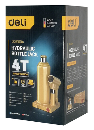 DELI υδραυλικός γρύλος μπουκάλας DQ71004, έως 4 τόνοι, 37cm, κίτρινος