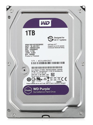 WD σκληρός δίσκος 3.5" Purple Surveillance 1TB, 256MB, 5400RPM, SATA III