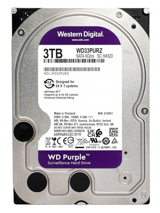 WD σκληρός δίσκος 3.5" Purple Surveillance 3TB, 256MB, 5400RPM, SATA III