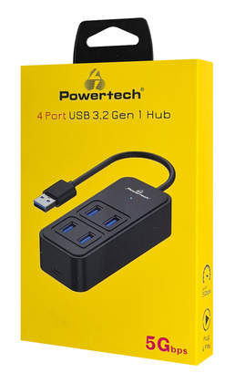 POWERTECH USB 3.2 hub PTR-0153, 4x θυρών, 5Gbps, USB σύνδεση, μαύρο