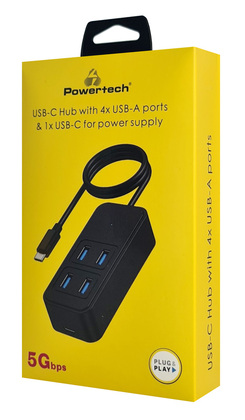 POWERTECH USB 3.2 hub PTR-0156 4x θυρών, 5Gbps, USB-C σύνδεση, 1m, μαύρο