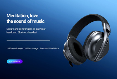 CELEBRAT headphones A34, ασύρματα & ενσύρματα, 40mm, 300mAh, μαύρα