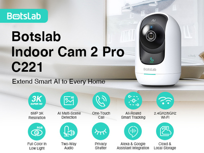 BOTSLAB smart κάμερα C221, 5MP/3K, WiFi, 360° PTZ, SD