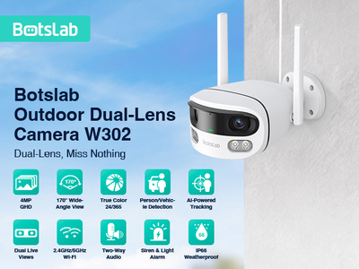 BOTSLAB smart κάμερα W302, 4MP/3K, dual lens, WiFi, SD, IP66