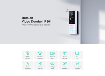 BOTSLAB smart κουδούνι με κάμερα R801, 3MP/2K, WiFi, 5000mAh