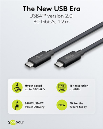 GOOBAY καλώδιο USB-C 74376, USB4, 240W, 80Gbps, 16K/60Hz, 1.2m, μαύρο