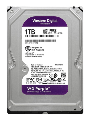 WD σκληρός δίσκος 3.5" Purple Surveillance 1TB, 256MB, 5400RPM, SATA III