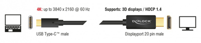 DELOCK καλώδιο USB-C σε DisplayPort 85255, DP Alt Mode, 4K, 1m, μαύρο