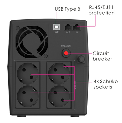 POWERTECH UPS Line Interactive PT-1297 με οθόνη, 1500VA, 900W, 4x Schuko, 2x RJ45/RJ11, USB Type B