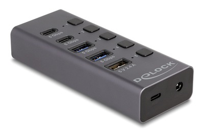 DELOCK USB hub 64248 με διακόπτες, 5x θυρών, 5Gbps, USB/USB-C σύνδεση, γκρι