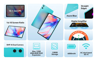 TECLAST tablet P30, 10.1", 4/128B, Android 14, 6000mAh, μπλε