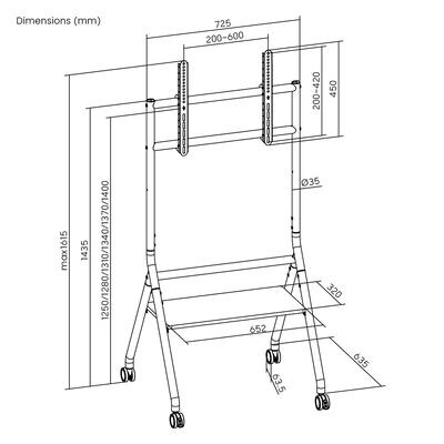 BRATECK βάση δαπέδου TTF13E-46FW για τηλεόραση 37-86 έως 80kg, με ράφι & ροδάκια