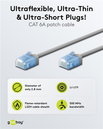 GOOBAY καλώδιο δικτύου 74222, CAT 6A U/UTP, slim, copper, 10Gbps, 1m, γκρι