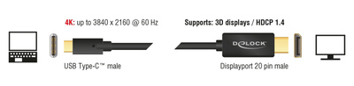 DELOCK καλώδιο USB-C σε DisplayPort 85257, DP Alt Mode, 4K/60Hz, 3m, μαύρο