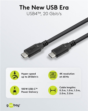 GOOBAY καλώδιο USB-C 74196, USB4, 100W, 20Gbps, 4K/60Hz, 1.5m, μαύρο