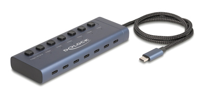 DELOCK USB-C hub 63410 με διακόπτες, 7x θυρών, 5Gbps, 20W, USB-C σύνδεση, μπλε