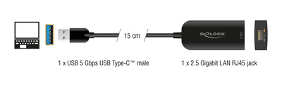 DELOCK αντάπτορας δικτύου 66045, USB, 2.5Gbps Ethernet, μαύρος