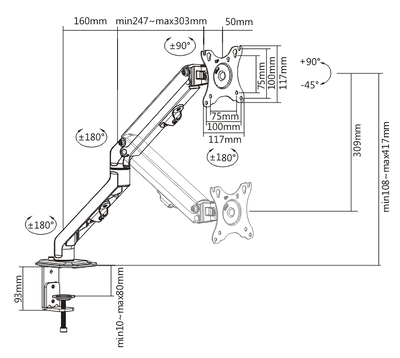 POWERTECH βάση γραφείου PT-1365 για οθόνη 17"-27", έως 7kg