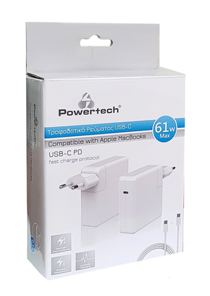 POWERTECH Φορτιστής laptop PT-704 για Apple, USB Type-C PD, 61W, λευκό